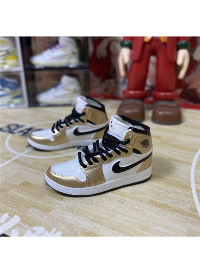 1/6 Mini Sneakers Model Aj1 Creative Cute Basketball Shoes Keychain Car Bag Jewelry Aj Keychain-Color:1 Liquid Gold (a Pair Of Naked Shoes)  - Image 1