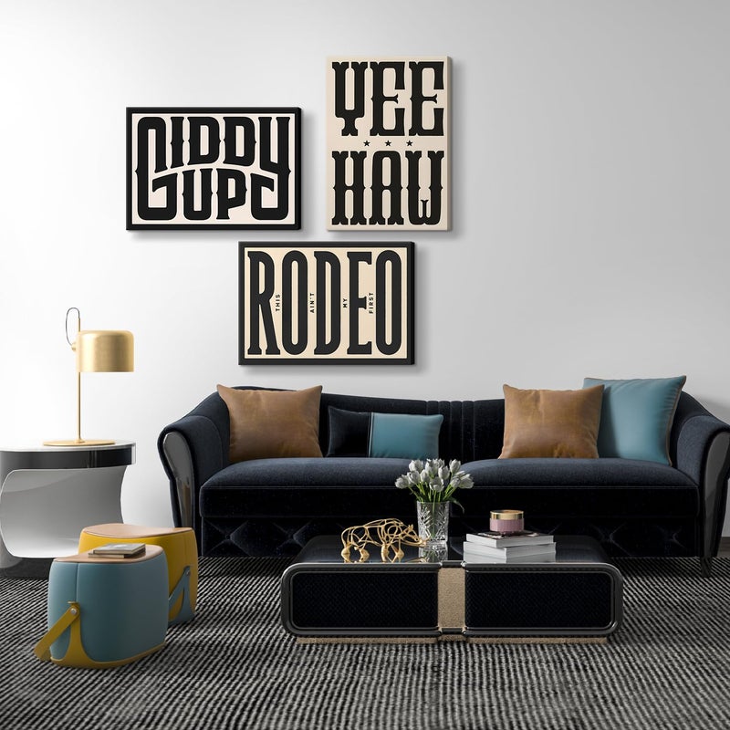 QIYFFBN Framed Western Wall Art Vintage Southwestern Canvas Wall Decor YEE HAW Wall Art Southwestern Country Ranch Poster Trendy Modern Cowboy Cowgirl Picture Print for Living Room Bedroom(12x16in) - Image 4