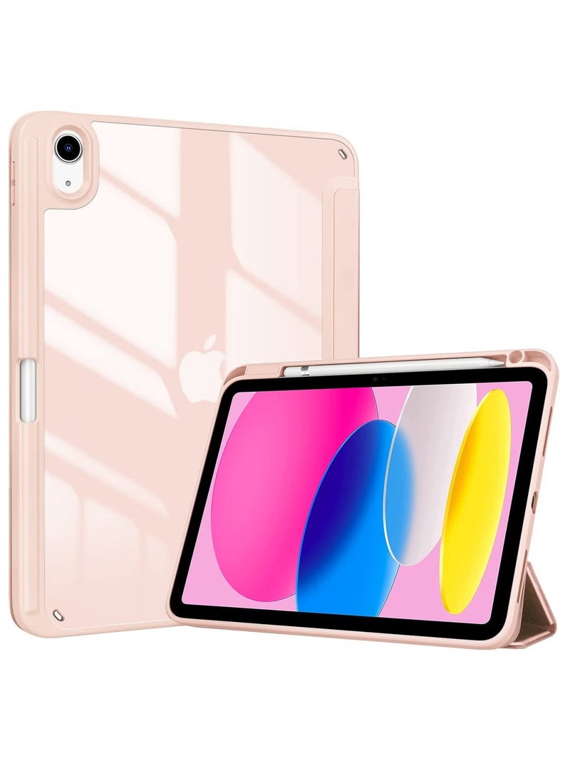 فرحة متطورة حافظة لجهاز iPad (A16) الجيل الحادي عشر 11 بوصة 2025/الجيل العاشر 10.9 بوصة 2022 حافظة مع حامل أقلام، حافظة iPad 11 10 هجينة مع ظهر شفاف، تدعم الاستيقاظ/النوم التلقائي - ذهبي وردي - Image 1