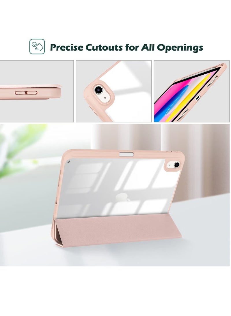 فرحة متطورة حافظة لجهاز iPad (A16) الجيل الحادي عشر 11 بوصة 2025/الجيل العاشر 10.9 بوصة 2022 حافظة مع حامل أقلام، حافظة iPad 11 10 هجينة مع ظهر شفاف، تدعم الاستيقاظ/النوم التلقائي - ذهبي وردي - Image 3