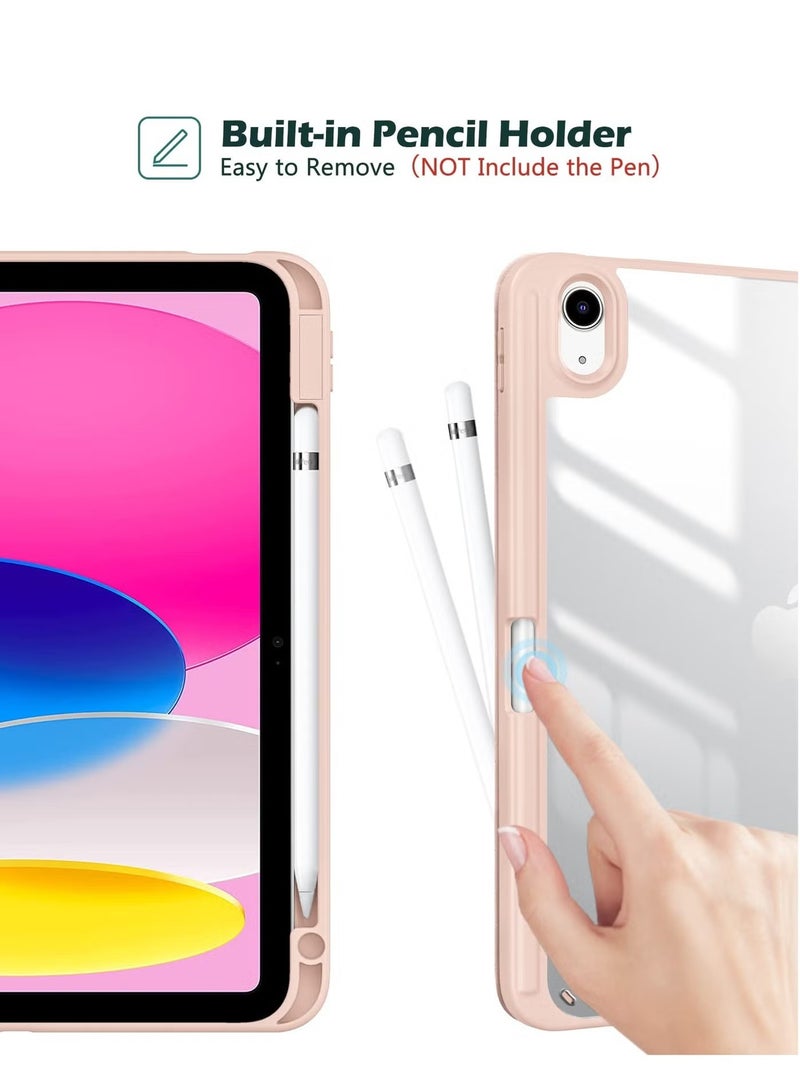 فرحة متطورة حافظة لجهاز iPad (A16) الجيل الحادي عشر 11 بوصة 2025/الجيل العاشر 10.9 بوصة 2022 حافظة مع حامل أقلام، حافظة iPad 11 10 هجينة مع ظهر شفاف، تدعم الاستيقاظ/النوم التلقائي - ذهبي وردي - Image 4