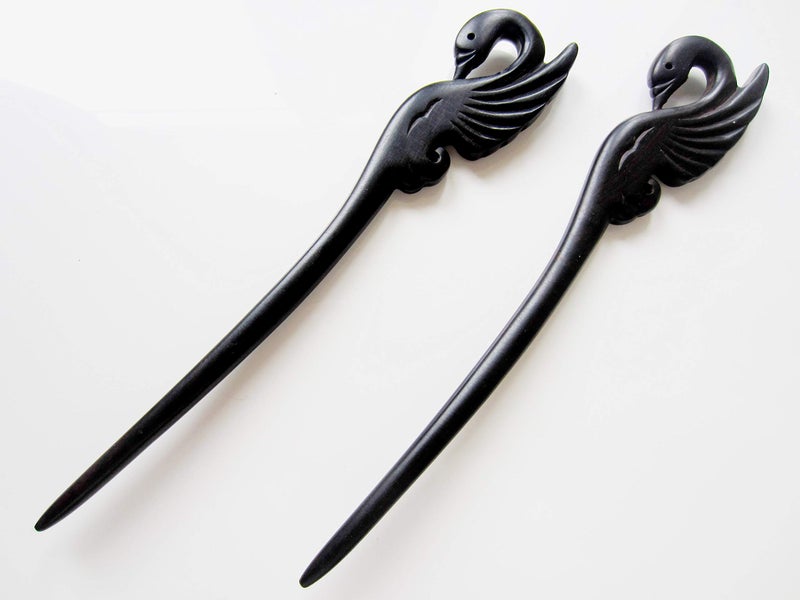 Myhsmooth Zzbsswan 2 Count Hair Sticks Natural Black Sandalwoodebony Handmade Carved Hair Clip Shawl Hair Pins Pack of 2 Pcs Swan