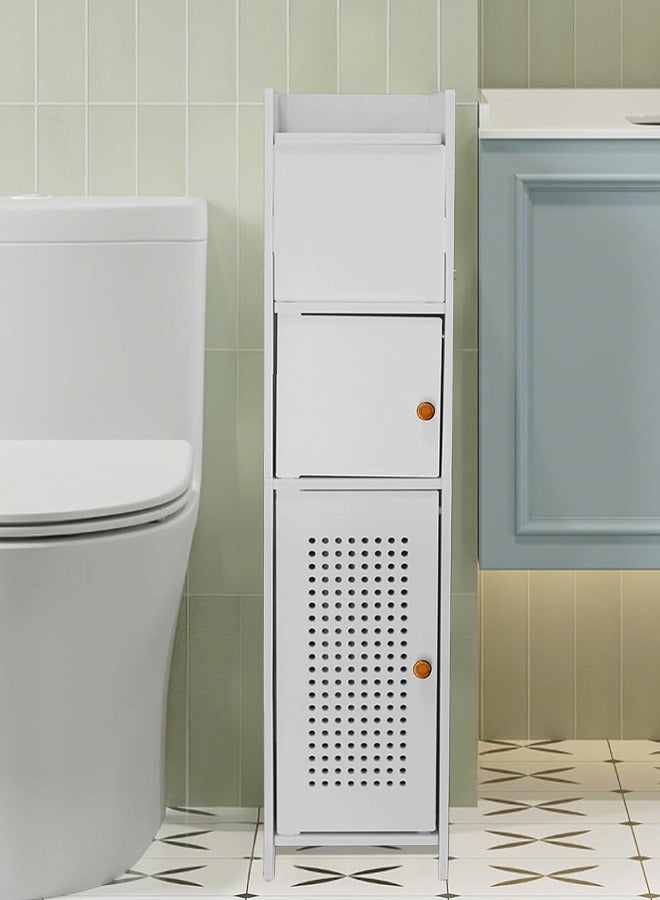 نوايوو منظم مدمج للحمامات الصغيرة، خزانة تخزين موفرة للمساحة للحمام مع حامل ورق حمام مدمج، أبيض - Image 1