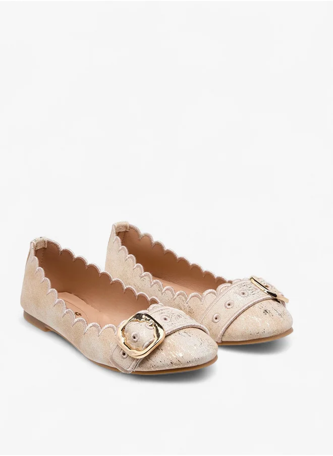 Little Missy Scallop Detail Slip-On Ballerina Shoes with Buckle Accent