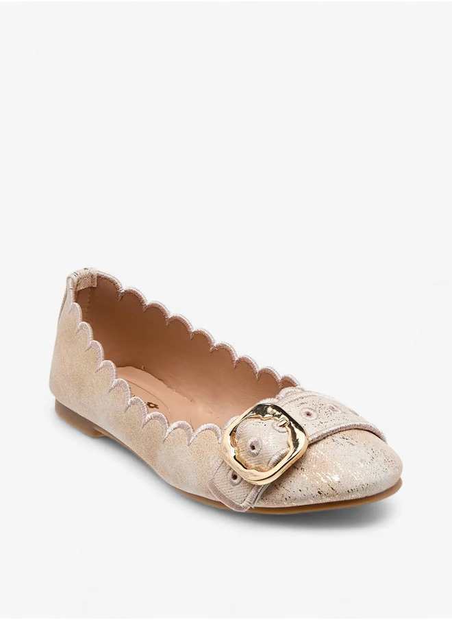 Little Missy Scallop Detail Slip-On Ballerina Shoes with Buckle Accent