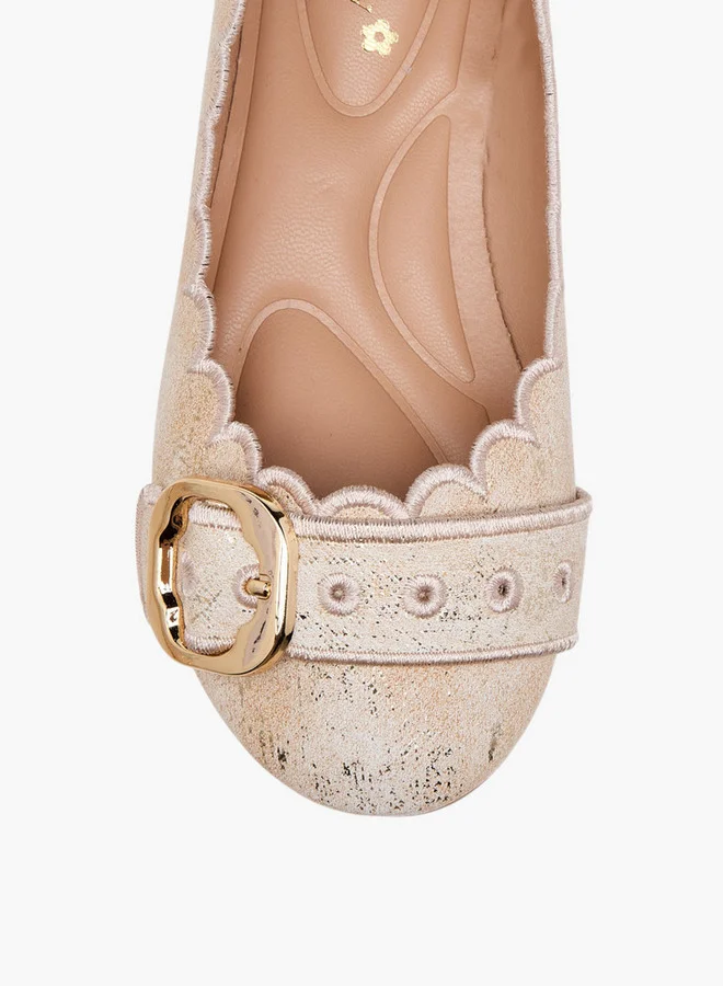 Little Missy Girls Scallop Detail Slip-On Ballerina Shoes with Buckle Accent