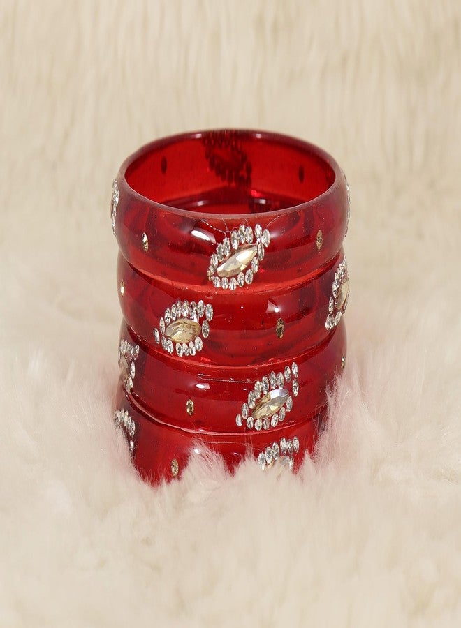 NMII Glass with Zircon Gemstone Studded Kada Bangles Set For Girls and Women| (Pack of 8), (GK33-PO2-TRed-2.6) - Image 5