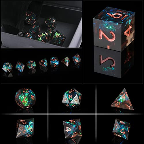 YEMEKO Sharp Edge DND Dice Set Handmade 7 Accessories Dice for Dungeons and Dragons TTRPG Games MultiSided RPG Polyhedral Resin Sharp Edge Dice Roleplaying Games - Image 5