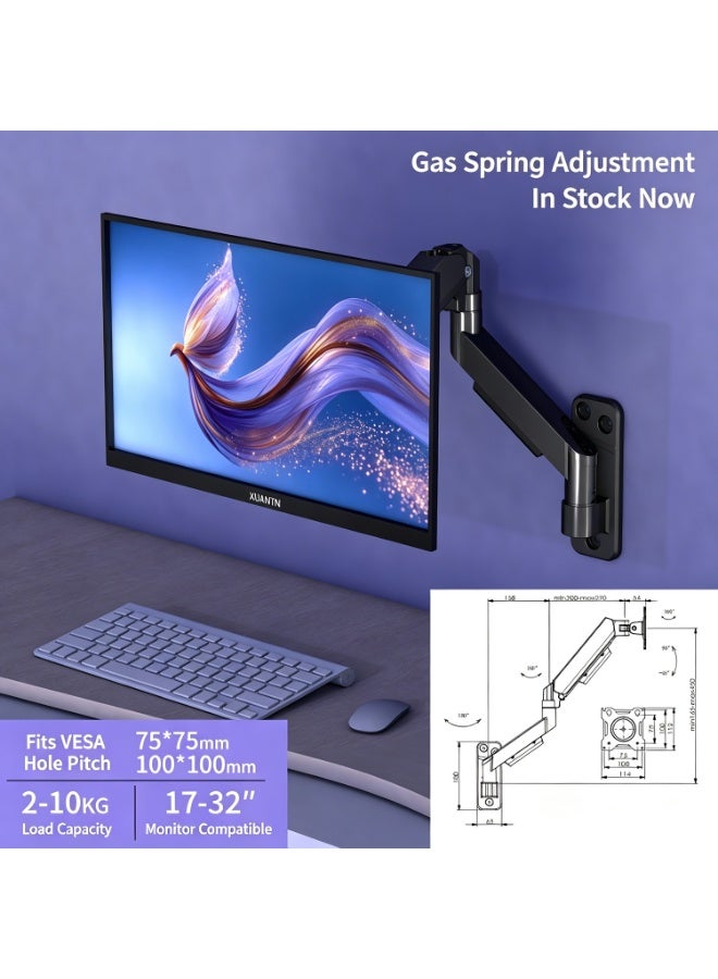 17-32 Inch Wall-Mounted Monitor Bracket, Weighing No More Than 100 Kg – Heavy-Duty Monitor Bracket With Height Adjustment, Tilt, And Swivel Functions, Black. - Image 3