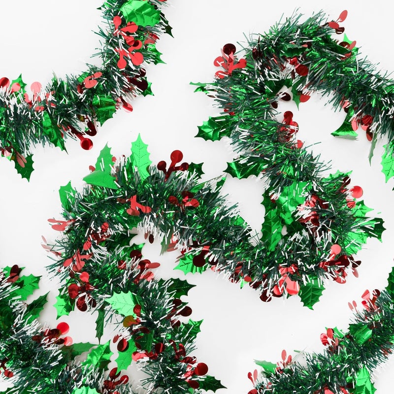 KINGLAKE Christmas Red and Green Tinsel Garland - Green Red Berry Christmas Garland,33 Feet Christmas Tree Garland Metallic Hanging Tinsel Garland for Xmas Tree Decoration Holiday Party Indoor Outdoor - Image 1