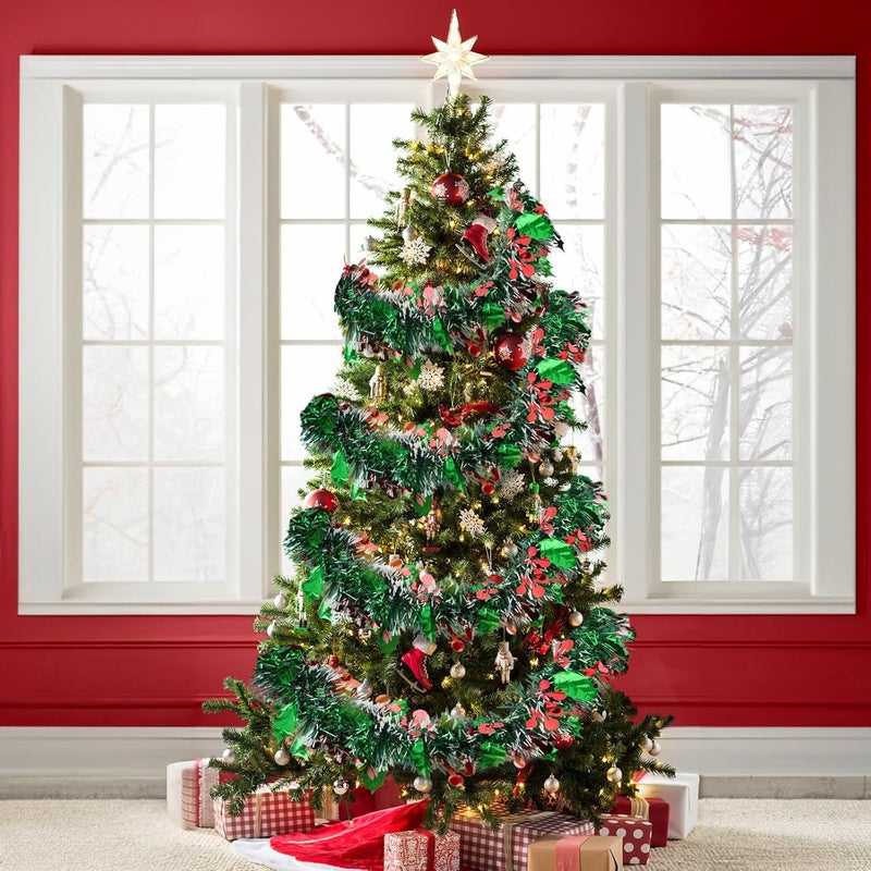 KINGLAKE Christmas Red and Green Tinsel Garland - Green Red Berry Christmas Garland,33 Feet Christmas Tree Garland Metallic Hanging Tinsel Garland for Xmas Tree Decoration Holiday Party Indoor Outdoor - Image 4