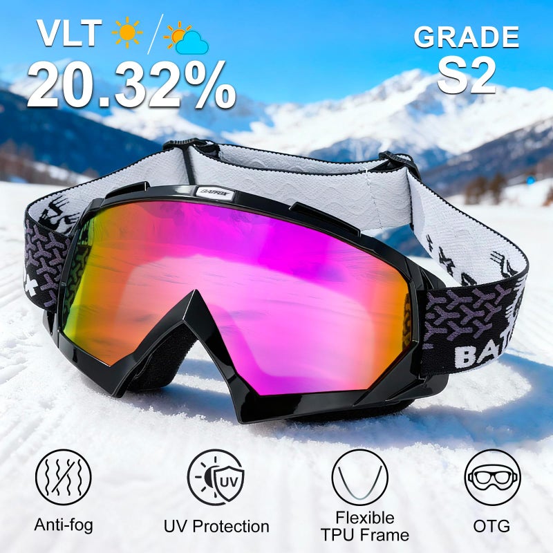 BATFOX Snowboard Goggles for Adults & Youth, Anti Fog OTG Ski Goggles Over Glasses, 100% UV Protection for Men & Women in Snow Sports - Image 3