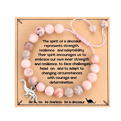 MIXJOY Dinosaur Bracelet for Teenager Dinosaur Charm Jewelry Pink Rope Braided Beads Bracelet Gifts for Little Niece Granddaughter Cousin Dinosaur Lover Birthday Graduation Friendship Gifts - Image 1
