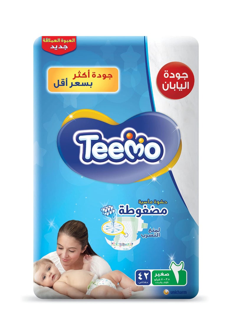 Teemo Baby Diapers Size 2 Small 3 to 7 kg 42 Pieces Japan Quality Diaper with Elastic Waist and Cotton Touch - Image 1