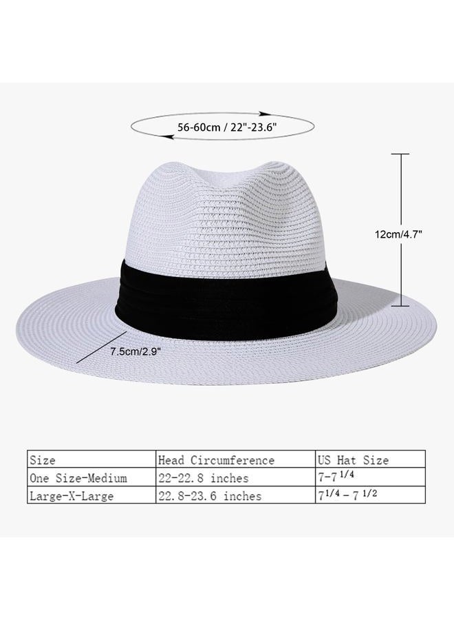 Lanzom Women Wide Brim Straw Panama Roll up Hat Fedora Beach Sun Hat UPF50+ (White) - Image 2