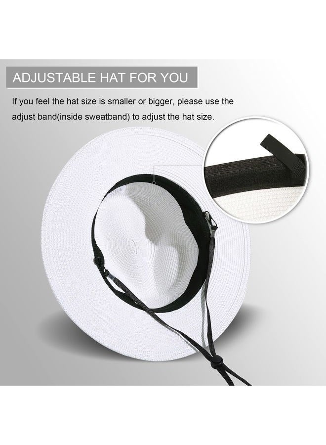 Lanzom Women Wide Brim Straw Panama Roll up Hat Fedora Beach Sun Hat UPF50+ (White) - Image 3