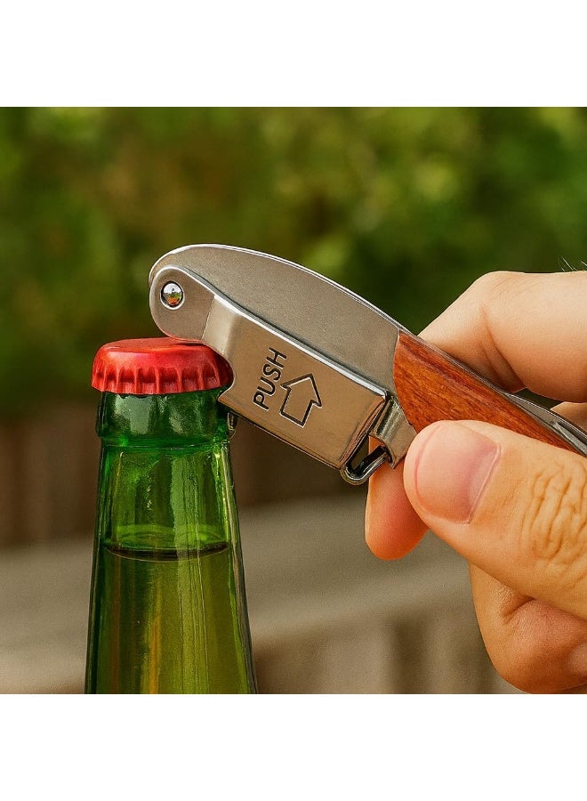 Professional Waiter’s Corkscrew – Double-Hinged Wine Opener with Wooden Handle & Leather Case, Durable Stainless Steel Wine Key for Bar, Restaurant & Home - Image 2