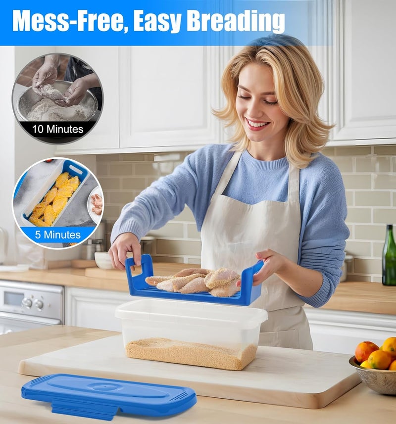 Flybok Batter Bowl with Lid, 2-Pack Fish Batter Shaker, Better Breader Shaker Bowl with Breading Shaker Tray, Batter Bowl with Lids Shaker for Frying Chicken Wings Fish Onion Rings Veggies - Image 2