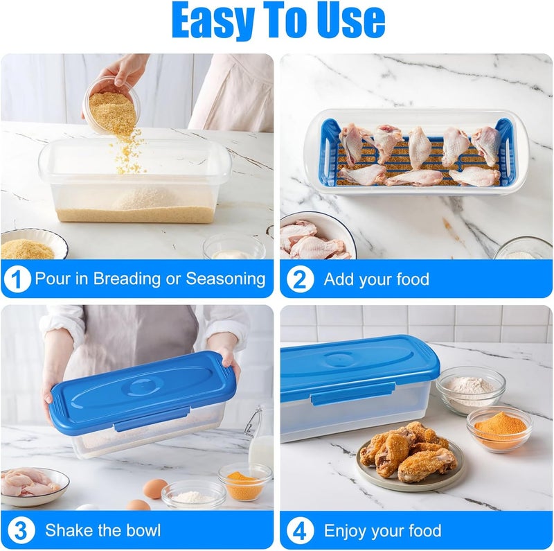 Flybok Batter Bowl with Lid, 2-Pack Fish Batter Shaker, Better Breader Shaker Bowl with Breading Shaker Tray, Batter Bowl with Lids Shaker for Frying Chicken Wings Fish Onion Rings Veggies - Image 3