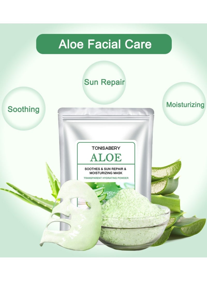 TONISABERY مسحوق قناع الوجه من الصبار القابل للإزالة يهدئ أضرار الشمس ويصلح ويرطب البشرة قناع مرطب شفاف مغذي للوجه للرجال والنساء 20 جرام - Image 2