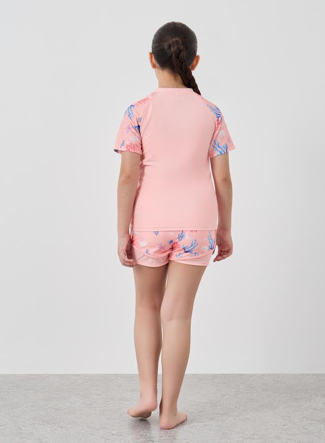 Styli Styli Girls Coral Printed Raglan Sleeve Swimsuit  - Image 4