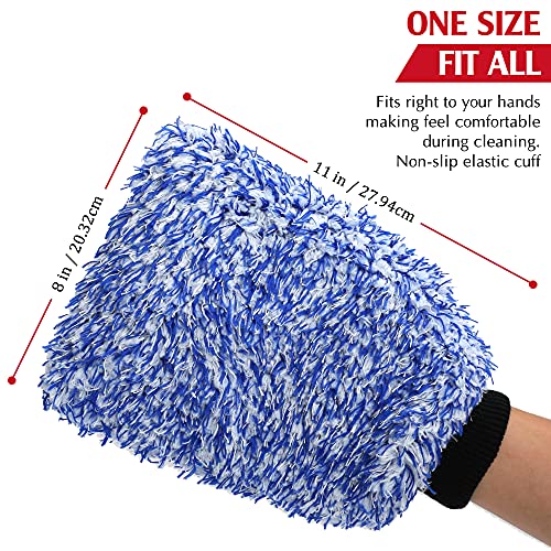 TAKAVU New Car Wash Mitt, 2 Pack Premium Cyclone Microfiber Washing Gloves, Holds Tons of Sudsy Water for Effective Washing, Machine Washable, Lint Free, Scratch Free (Blue) - Image 4