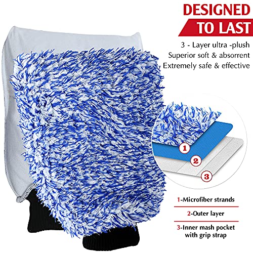 TAKAVU New Car Wash Mitt, 2 Pack Premium Cyclone Microfiber Washing Gloves, Holds Tons of Sudsy Water for Effective Washing, Machine Washable, Lint Free, Scratch Free (Blue) - Image 3