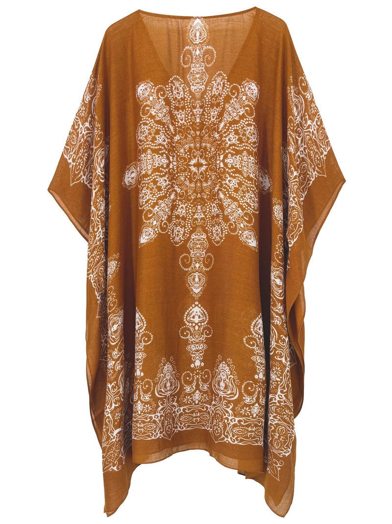 Moss Rose Caftan for Women Beach Cover up Swimsuit Kimono Cardigan with Bohemian Floral Print - Image 3