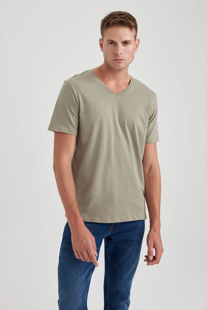Defacto Slim Fit V-Neck Cotton Short Sleeve T-Shirt