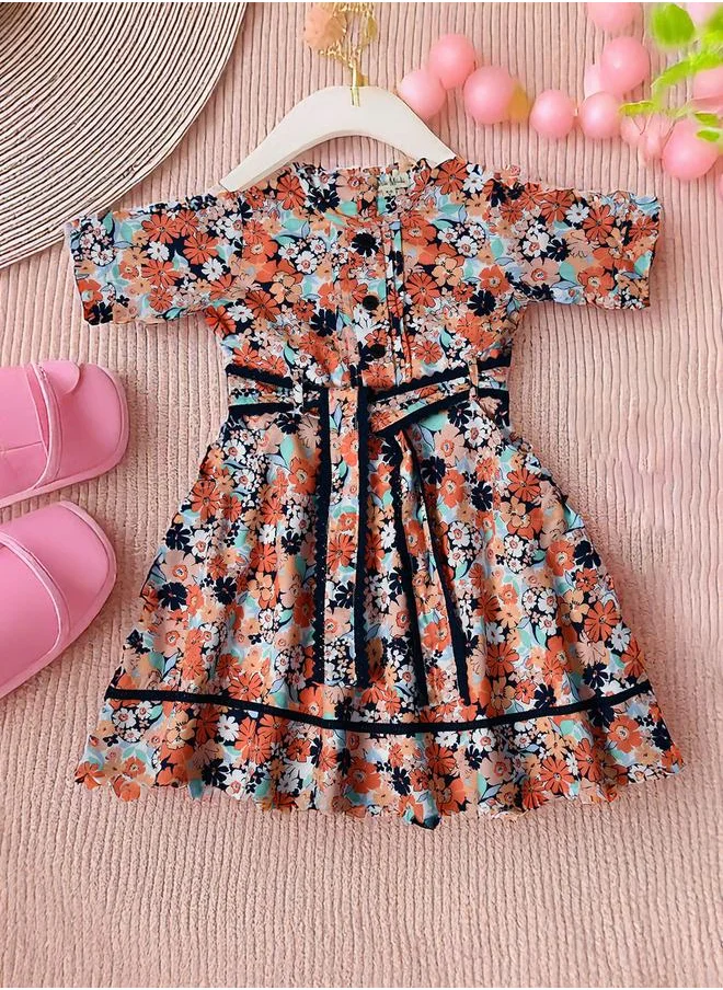 بيلا مودا Bella Moda All-Over Print Short Sleeve Cotton Dress