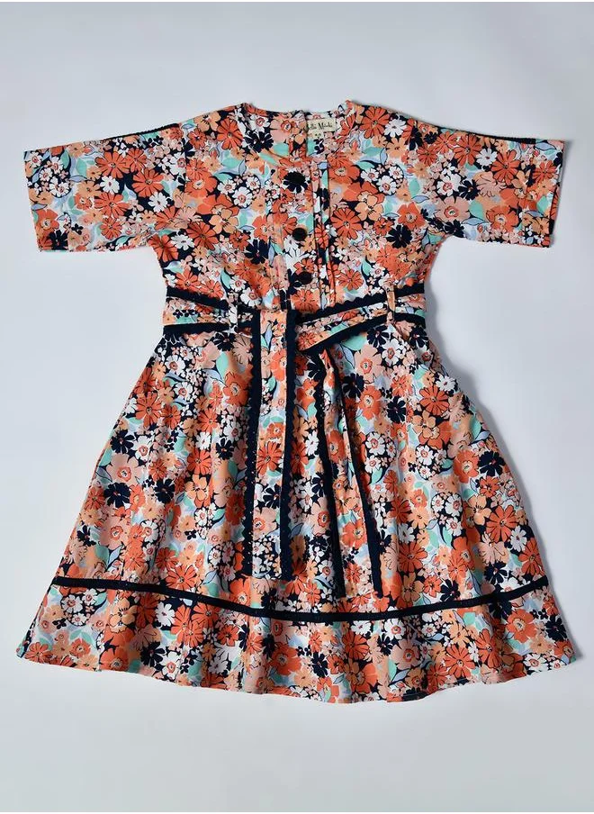بيلا مودا Bella Moda All-Over Print Short Sleeve Cotton Dress