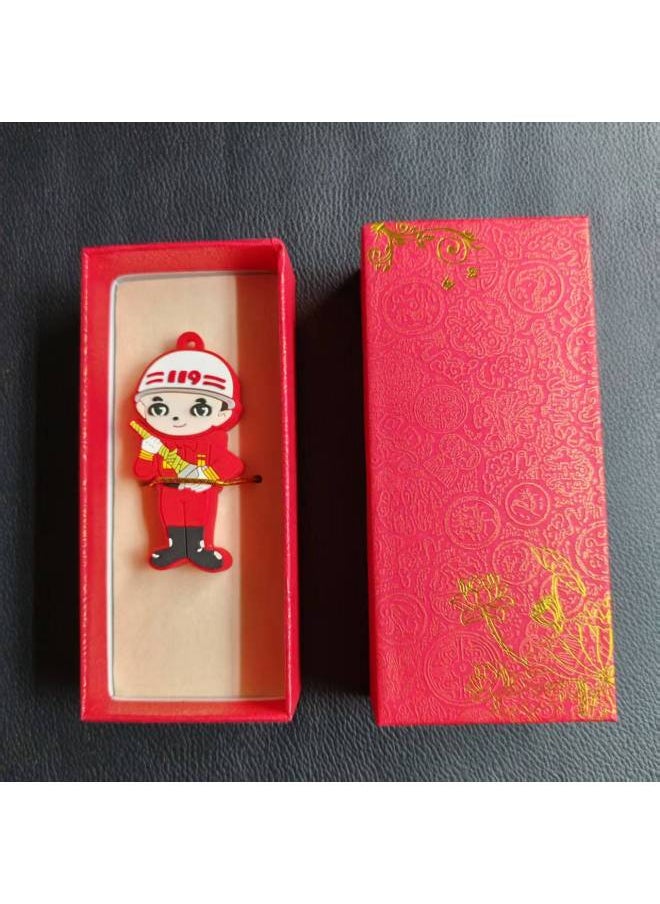 Cartoon Fire Extinguisher U Disk Creative Fire Protection Cute Gift USB Flash Drive Fire Key Chain Personality Soft Glue Doll U Disk-Color:Firefighter + Gift Box Packaging-Capacity:USB2.0 256MB  - Image 1