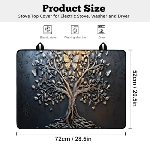 AOHMPT MultiDesign Stove Top Cover for GlassElectric Stoves 3in1 HeatResistant Protector Mat NonSlip Drying Rack 28x20 Tree of Life Black 28 L x 20 W - Image 3
