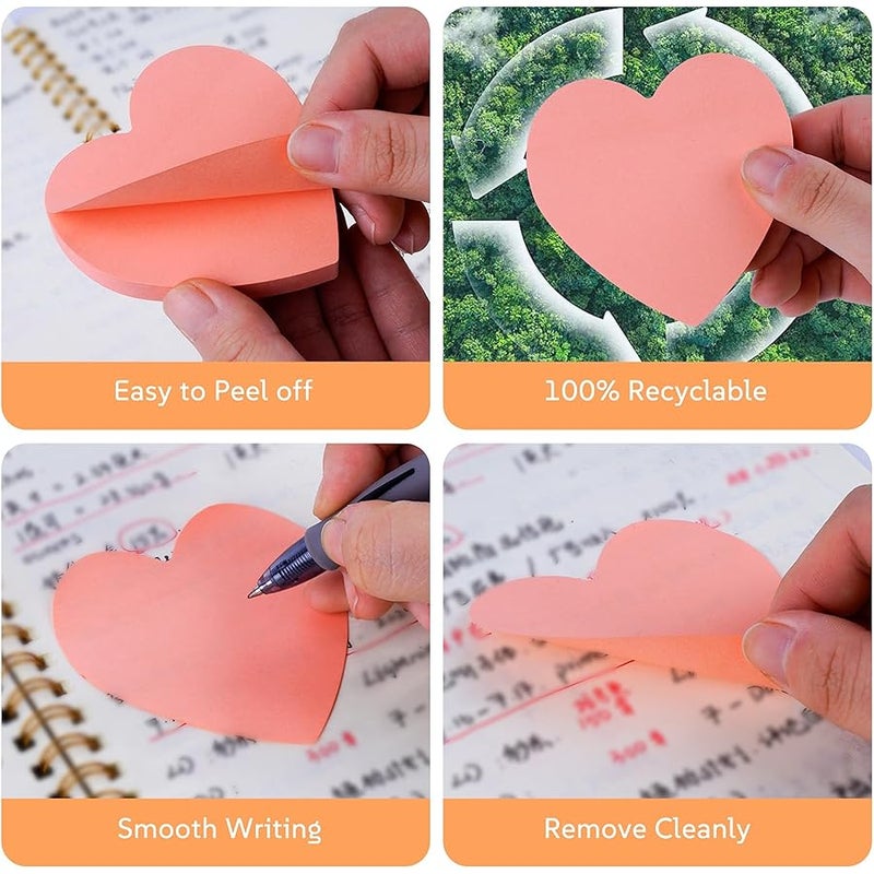 FloraSea Heart Sticky Notes 3x3 in, 8 Pads Cute Heart Shape Post it Notes, Strong Adhesive Post, Clean Removal, 80 Sheets/pad - Image 4