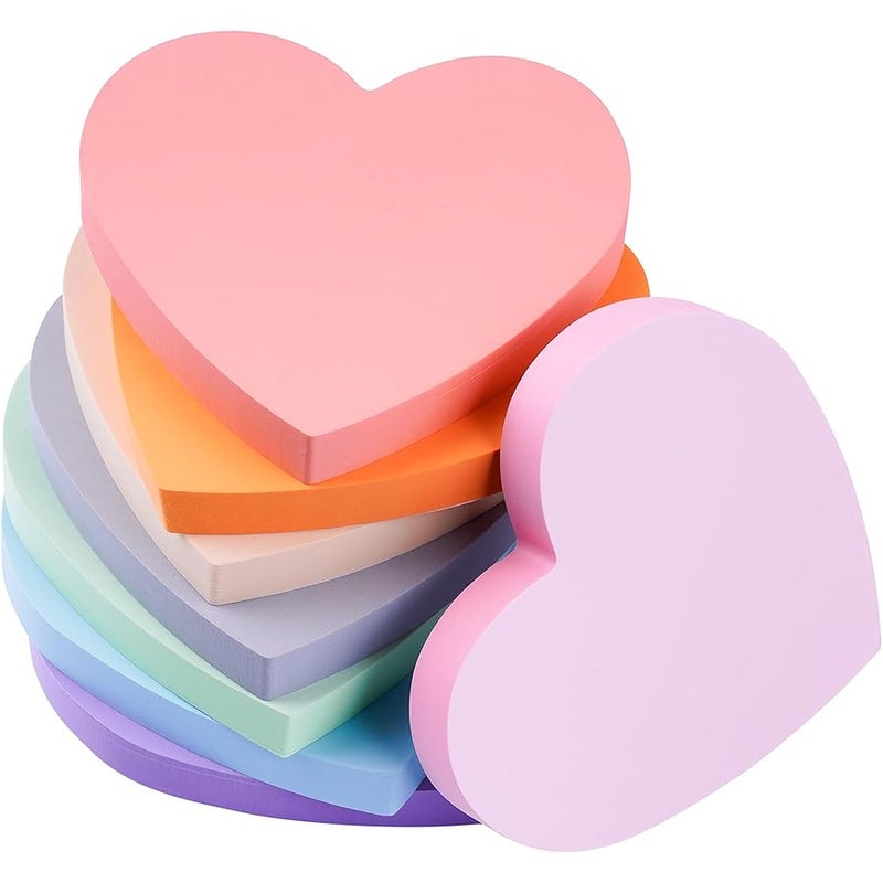 FloraSea Heart Sticky Notes 3x3 in, 8 Pads Cute Heart Shape Post it Notes, Strong Adhesive Post, Clean Removal, 80 Sheets/pad - Image 1