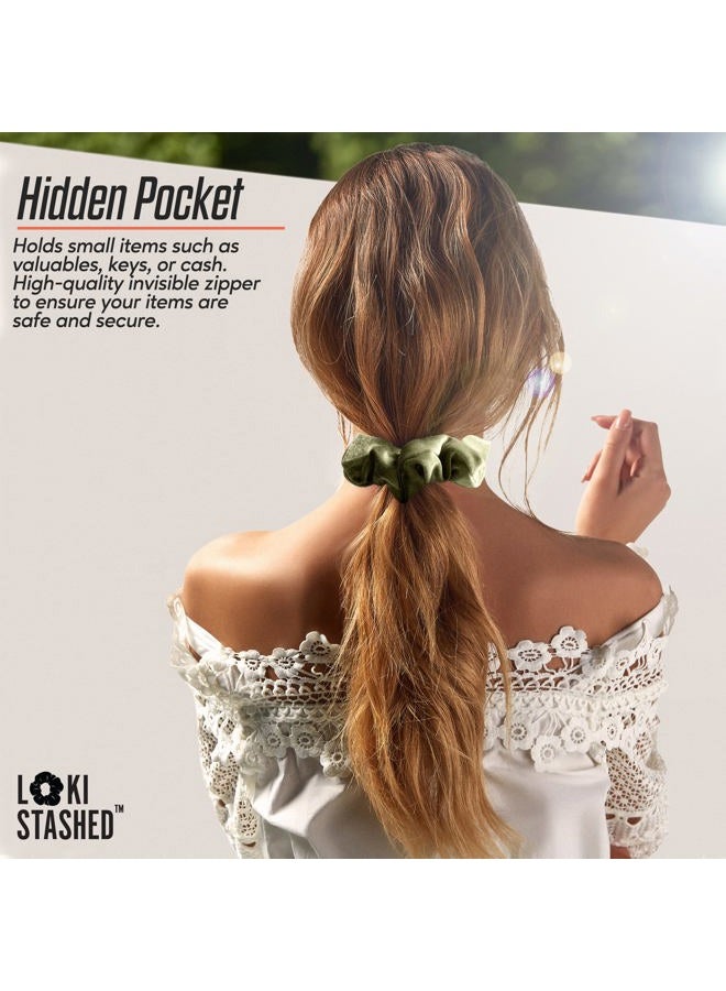 LokiStashed 3-PACK Velvet Hair Tie Scrunchies for VSCO Girls & Women, THE ORIGINAL HIDDEN POCKET SCRUNCHIE with Zipper Pocket Storage, Accessories, Small Items, Keys, Money - Emerald Set - Image 5