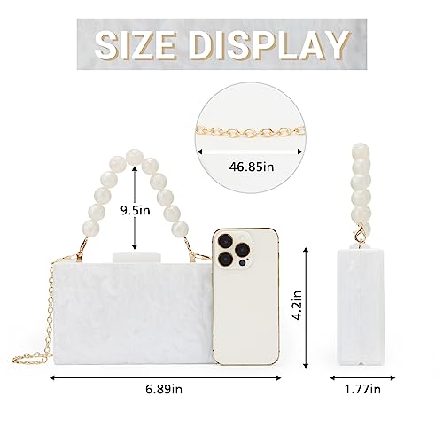Fecialy Women Acrylic Clutch Purse Beads Evening Handbag Marble Clutch Formal Party Bridal Wedding Crossbody Bag - Image 2