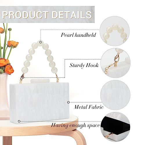 Fecialy Women Acrylic Clutch Purse Beads Evening Handbag Marble Clutch Formal Party Bridal Wedding Crossbody Bag - Image 4