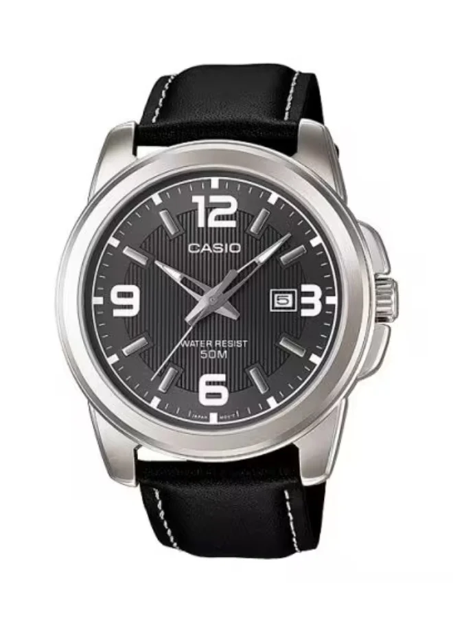 CASIO Men's Leather Analog Watch MTP-1314L-8A - 44.9 mm