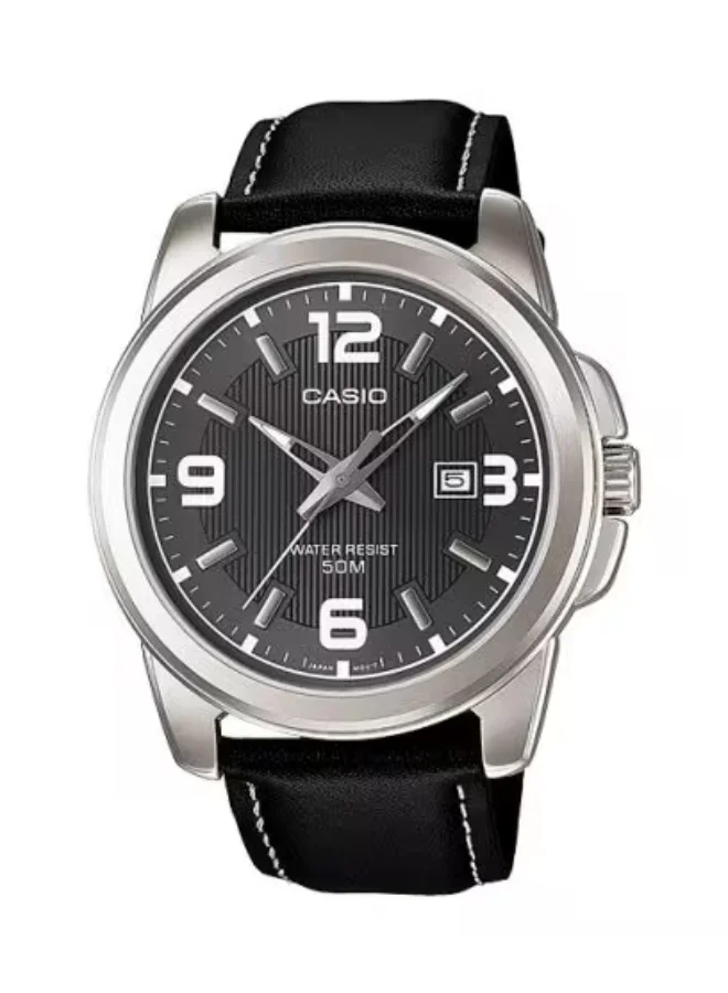 CASIO Men's Leather Analog Watch MTP-1314L-8A - 44.9 mm