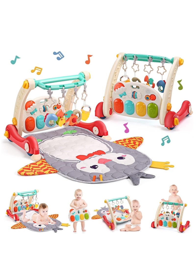MaBaby Baby Gym Play Mat & Baby Learning Walker, Baby Activity Mat with Play Piano, Musical Activity Center with Lights, Baby Push Walkers & Tummy Time Mat for Infant Newborn Toddlers - Image 1