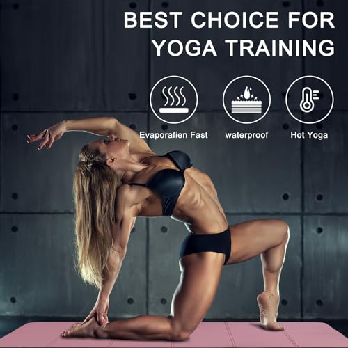 iodoo Foldable Yoga Mat 72" L x 32" W x 0.32 Inch Extra Thicked and Wided, Folding Yoga Mat for Travel with Canvas Carrying Bag, Non-Slip TPE Exercise Pilates Mat (Black-Pink) - Image 5