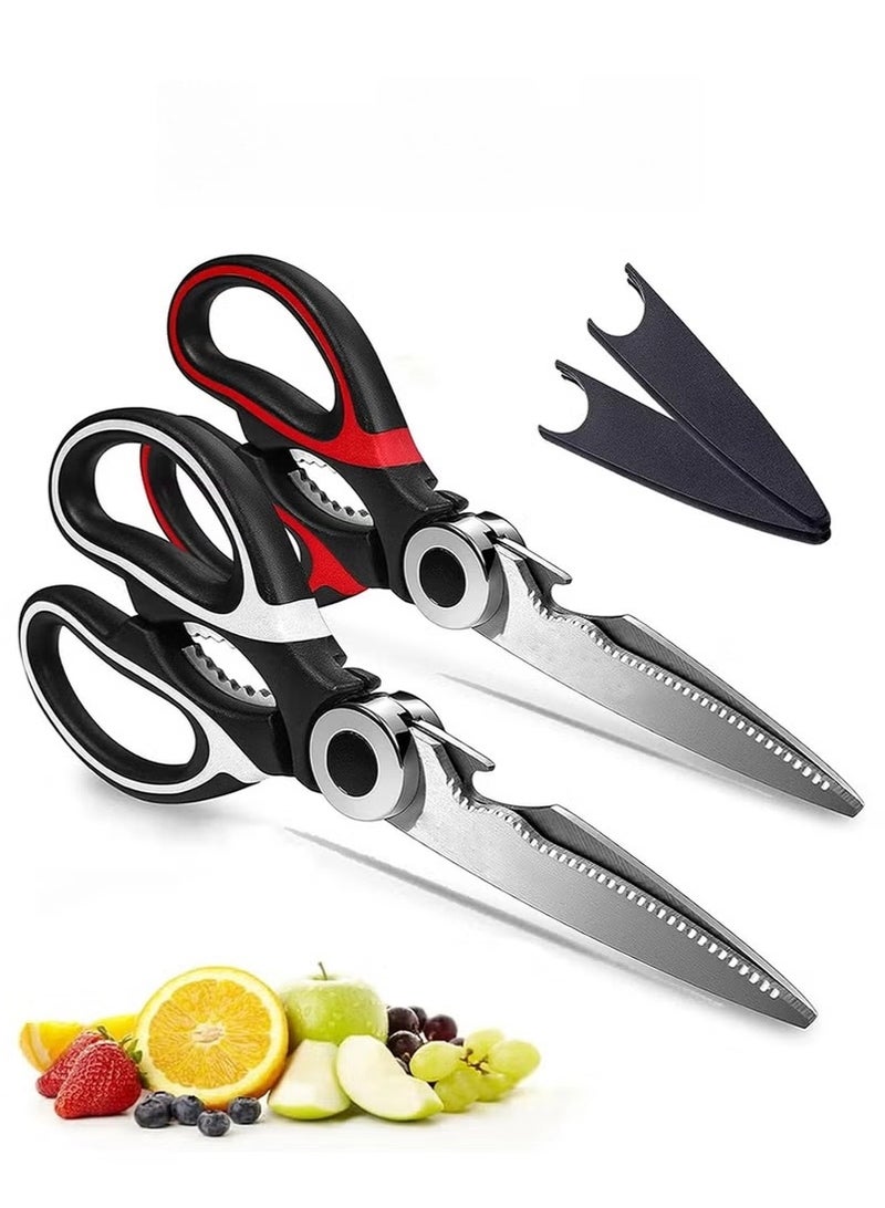 2 Pack Heavy Duty Kitchen Shears Stainless Steel Sharp Cooking Shears with Cover Multipurpose Cooking Scissors for Meat Chicken Bone Veg Poultry Fish - Image 1