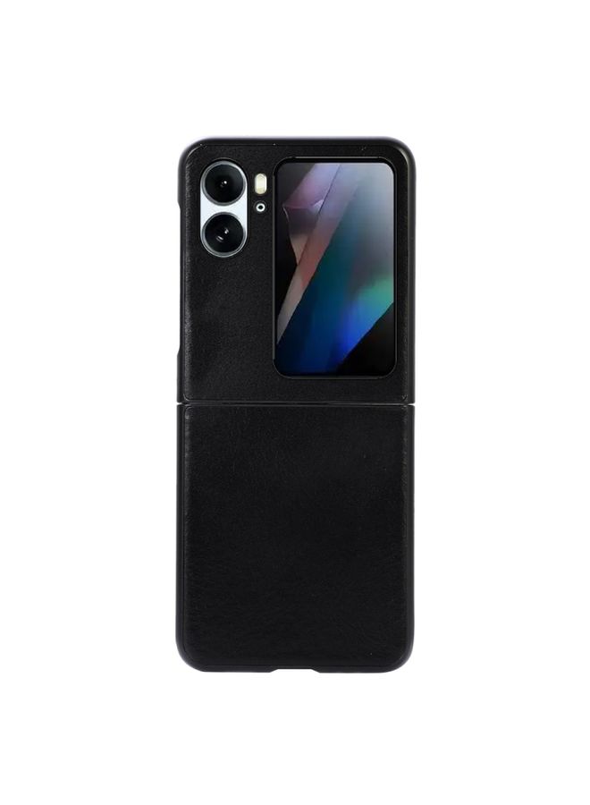 HuHa Case Cover For OPPO Find N2 Flip Genuine Leather Double Color Crazy Horse Phone Case Black