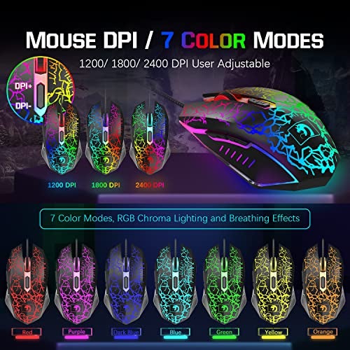 MANBASNAKE Wired Rainbow LED Backlit Keyboard and Mouse, Over Ear Headphone with Mic, Gaming Mice and Pad, for PC, Xbox and PS4 (Black/White) - Image 4