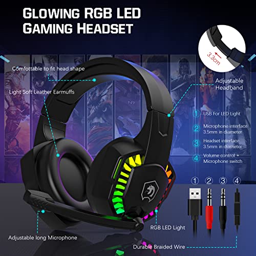 MANBASNAKE Wired Rainbow LED Backlit Keyboard and Mouse, Over Ear Headphone with Mic, Gaming Mice and Pad, for PC, Xbox and PS4 (Black/White) - Image 5