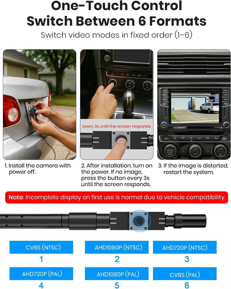 AUTO-VOX CAM7 180° Front/Reverse Camera, 1080P Mini Style, Waterproof Backup Camera for SUVs and Trucks - Image 3