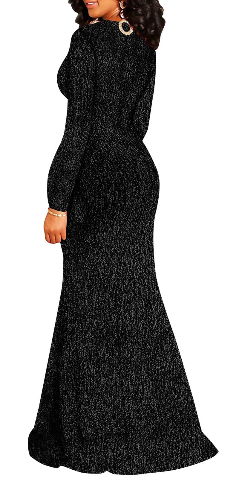 BestGirl Formal Long Sleeve Dress for Women Sequin Bodycon Ruched Sparkly Dresses - Image 2