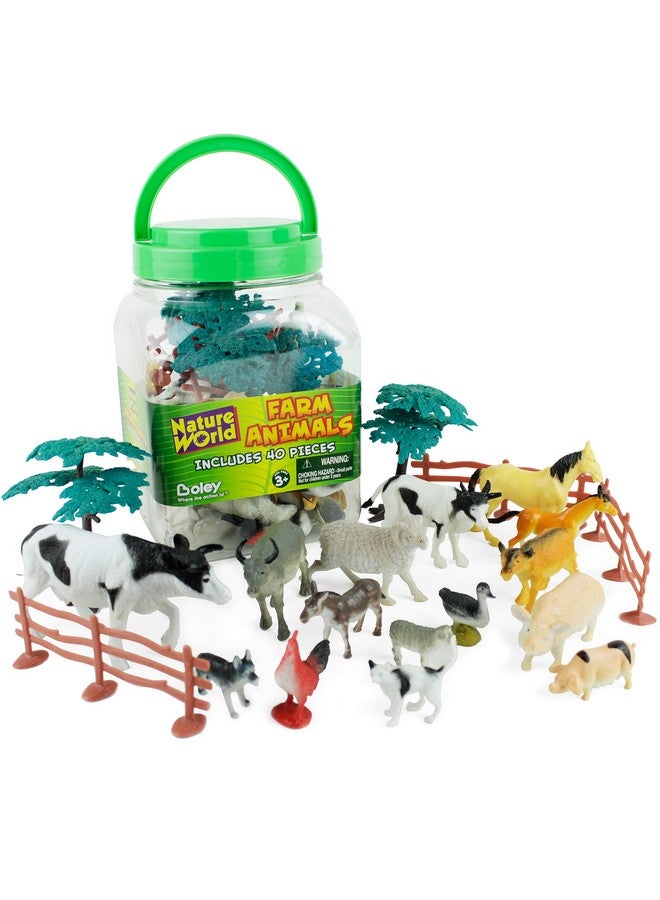 BOLEY Boley Farm Animal Toy Bucket - 40 Piece Educational Playset with Horses, Cows, Roosters, Sheep, Fences, Trees - Perfect for Imaginative Play, Easy Storage, and Cleanup - Child Safe, Durable, and Fun - Image 1