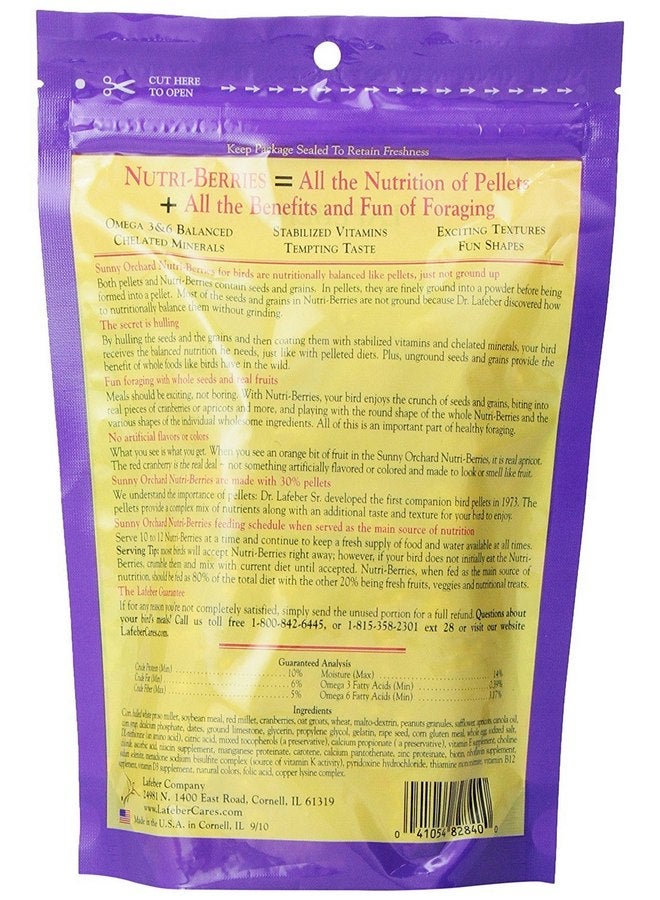 لافيبيرز (عبوة من قطعتين) من Lafeber'S Gourmet Sunny Orchard Nutri-Berries For Cockatiels كيس 10 أونصات - Image 2